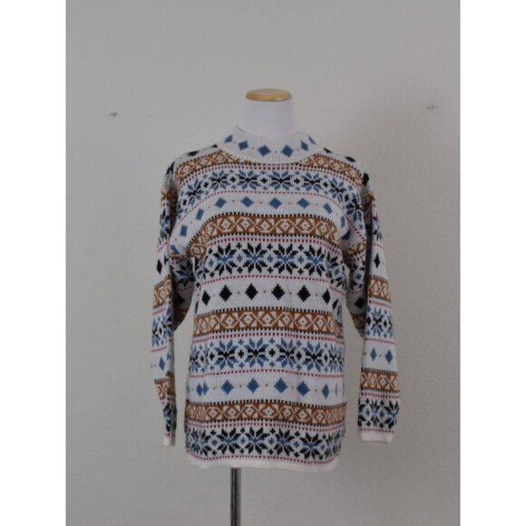 Vintage 90s Mock-neck Acrylic Snowflake  Sweater‎ size M - Picture 4 of 10